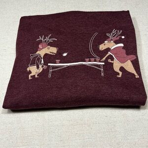 Steel & Concrete - Burgundy Reindeer Graphic T-shirt - Size XL